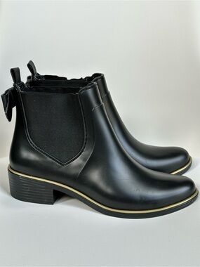 Kate Spade NY Sebastian Black Gold Detail PCV Chelsea Rain Boots Women’s Size 7